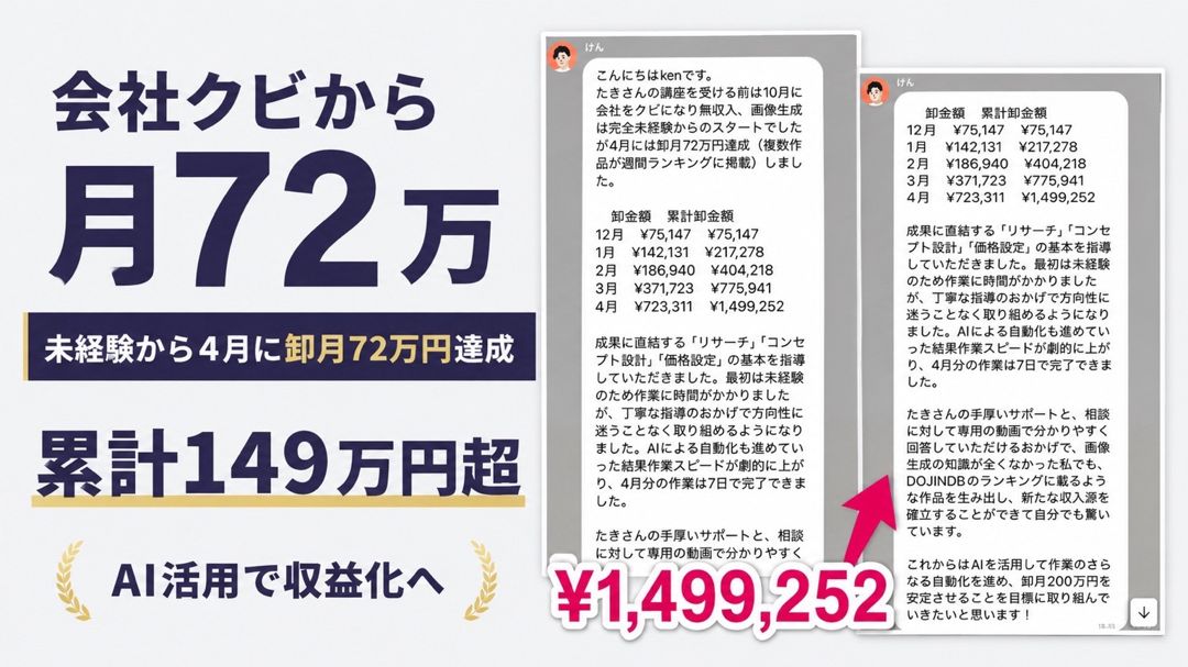 kenさん 会社クビから月72万・累計149万円超
